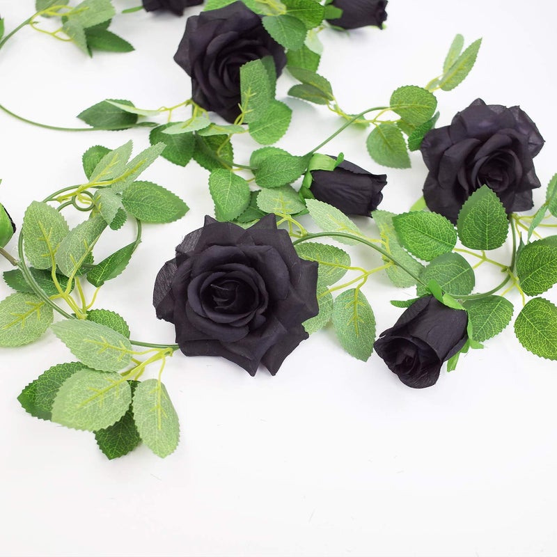 Etistta 2 PCS 6.5 Ft. Artificial Black Rose Vine for Halloween Decor, Hanging Black Silk Flower Garland for Outdoor Home Wall Decorations - Image 5